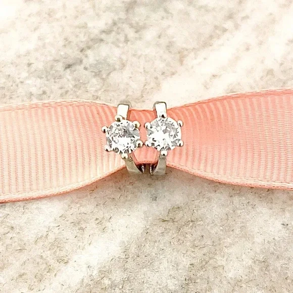 925 Sterling Silver Diamond Huggie Hoop Earrings Silver Huggie Earrings - Picture 3 of 6